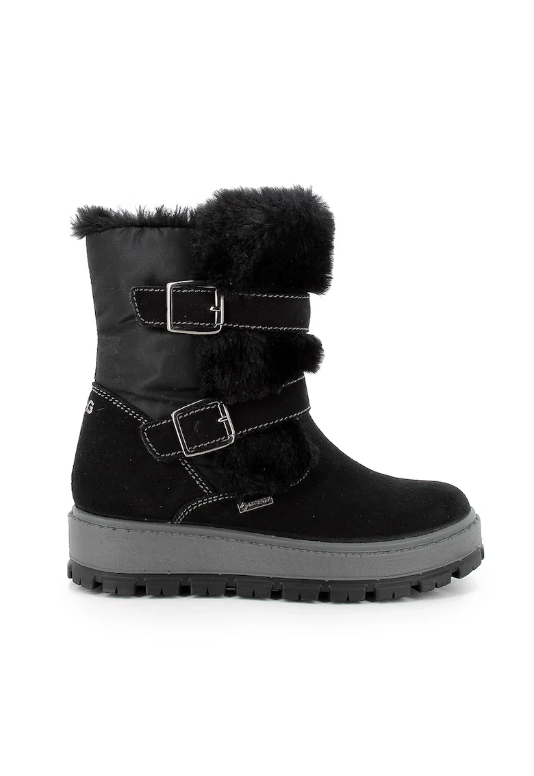 Cizme mid-calf de piele intoarsa cu garnituri de blana sintetica, Negru