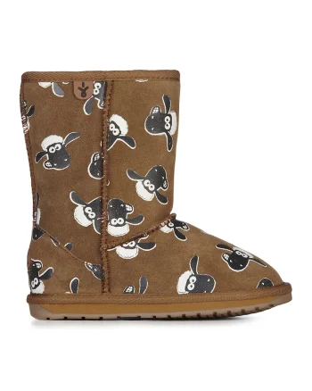 Cizme fara inchidere, cu model Shaun The Sheep, Maro camel