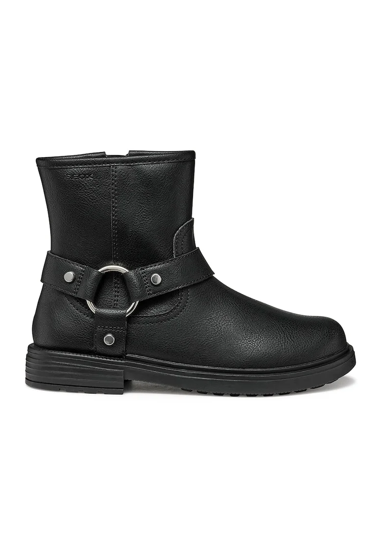 Ghete biker de piele ecologica, Negru/Argintiu