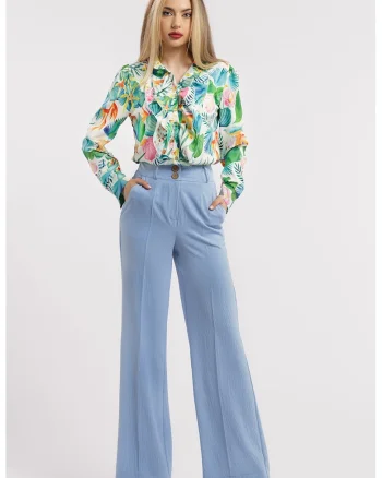 Pantaloni drepti cu talie inalta, Albastru azur
