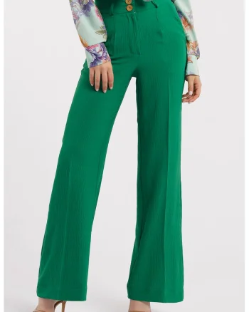 Pantaloni drepti cu talie inalta, Verde