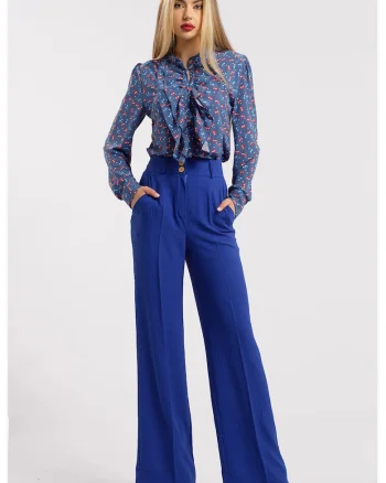 Pantaloni drepti cu talie inalta, Albastru royal