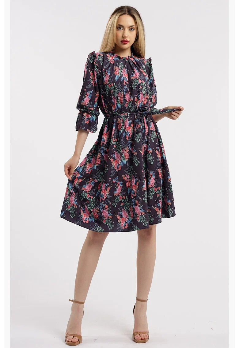 Rochie scurta cu model, Negru/Roz