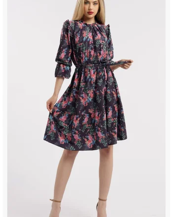 Rochie scurta cu model, Negru/Roz