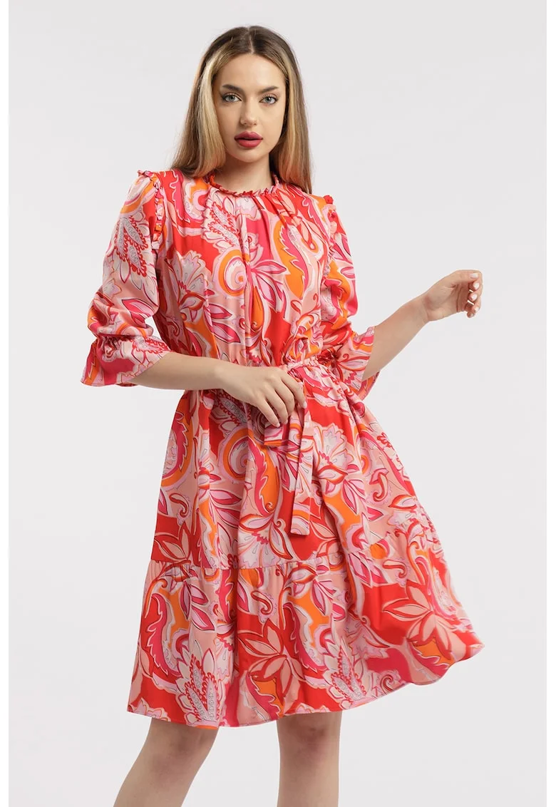 Rochie scurta cu model, Rosu/Roz