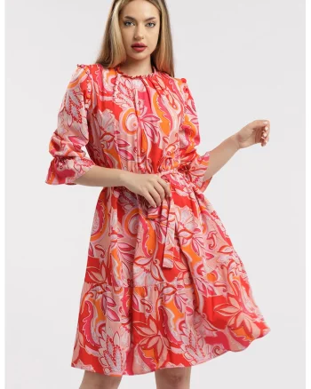 Rochie scurta cu model, Rosu/Roz