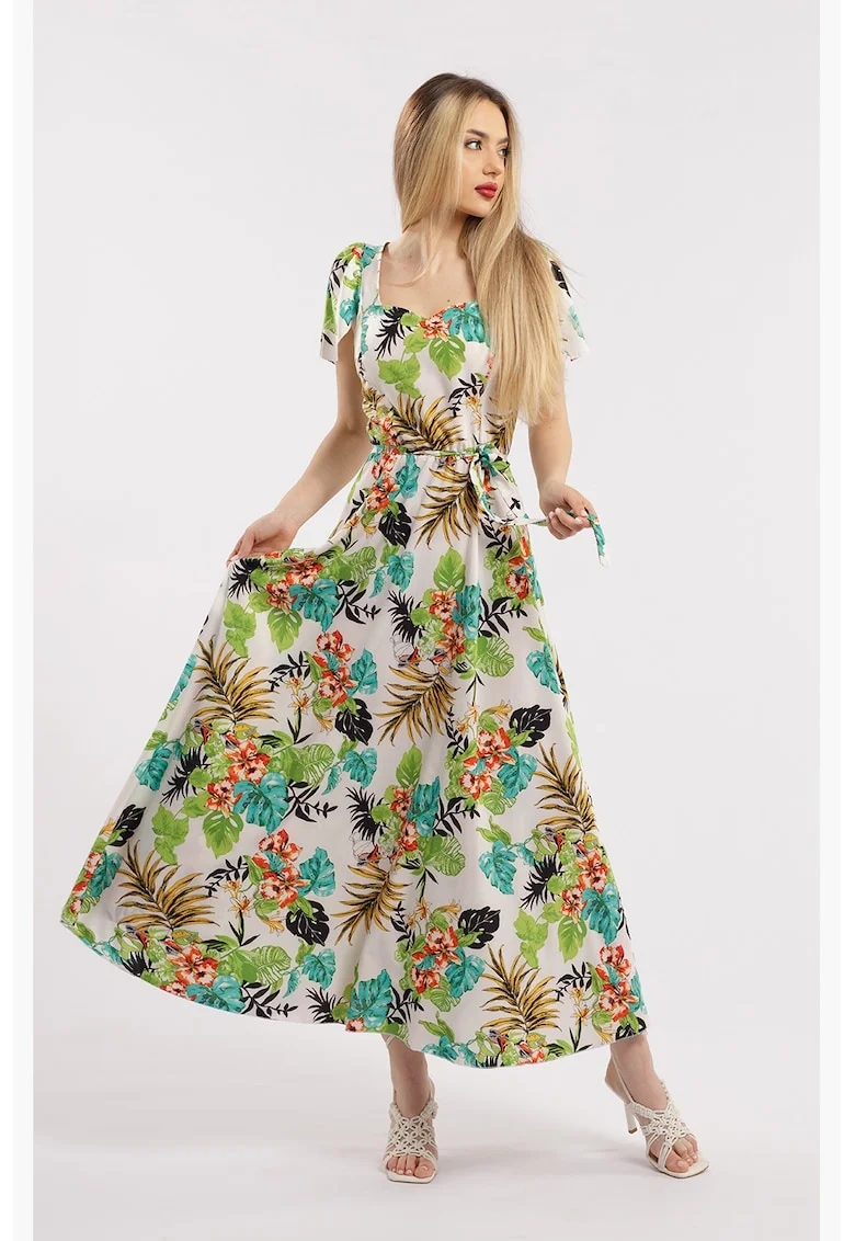 Rochie maxi cu croiala in A si model, Multicolor