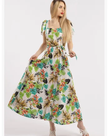 Rochie maxi cu croiala in A si model, Multicolor