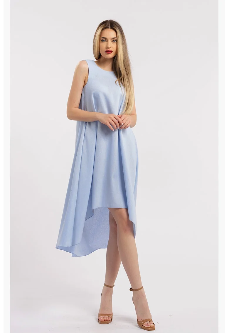 Rochie asimetrica din in, Albastru azur