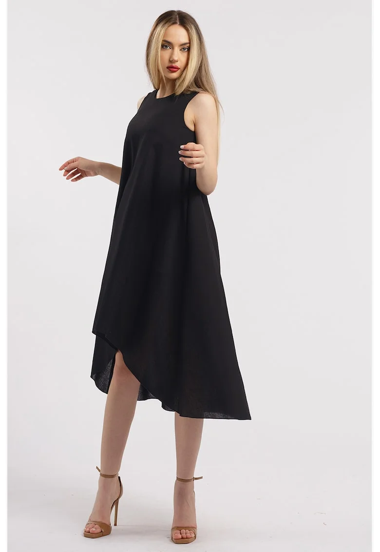 Rochie asimetrica din in, Negru