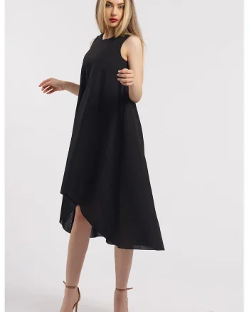 Rochie asimetrica din in, Negru