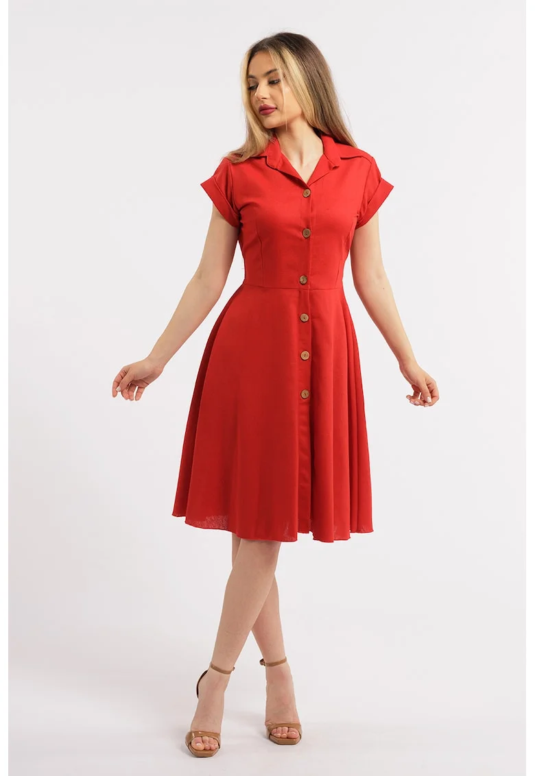 Rochie-camasa evazata din in, Rosu