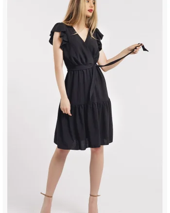 Rochie scurta cu decolteu in V, Negru