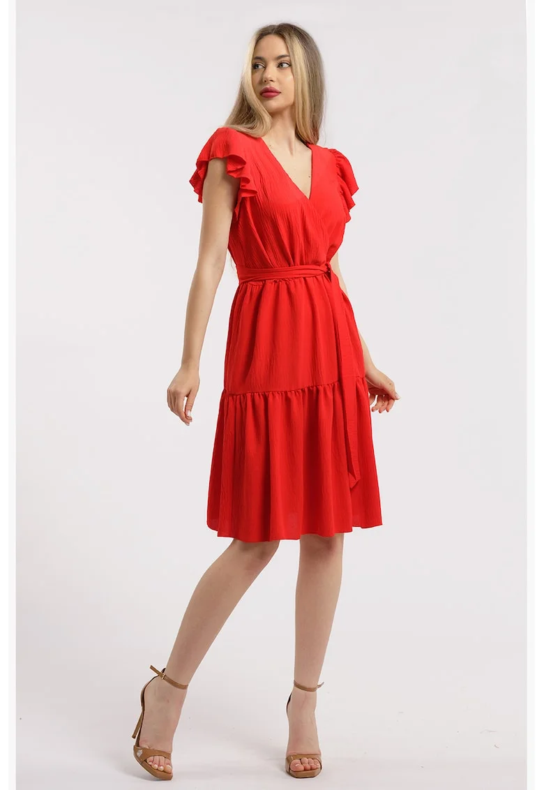 Rochie scurta cu decolteu in V, Rosu