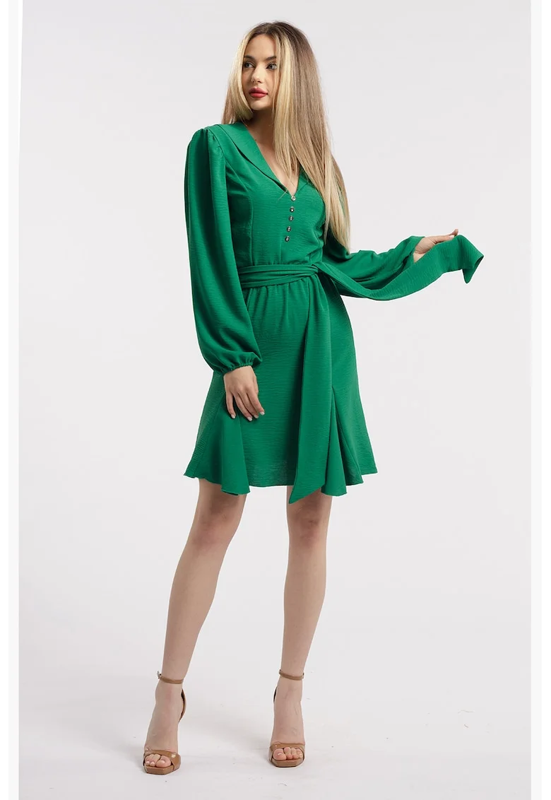 Rochie cu terminatie asimetrica si decolteu in V, Verde