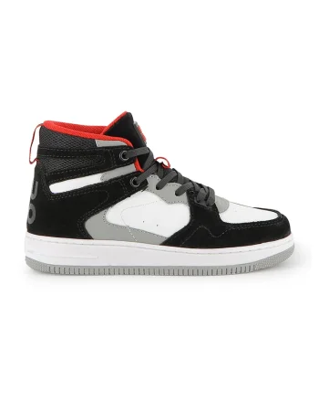 Pantofi sport mid-high cu garnituri de piele, Alb/Negru/Gri cenusiu
