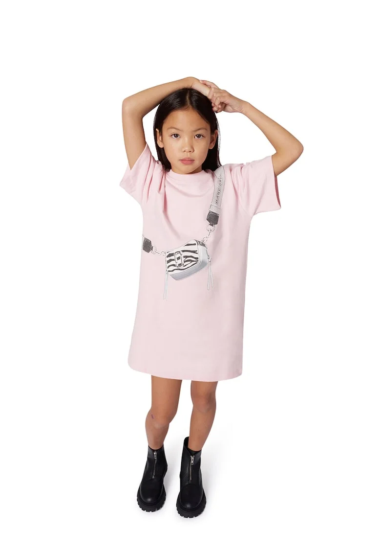 Rochie cu maneci scurte si decolteu la baza gatului, Roz pastel