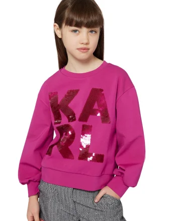 Bluza de trening cu aplicatii cu paiete, Fucsia
