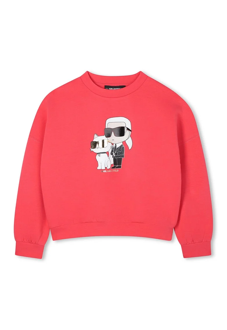 Bluza de trening cu imprimeu logo si decolteu la baza gatului, Coral