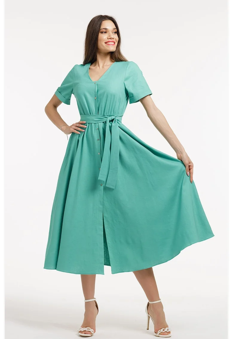 Rochie-camasa cu cordon in talie, Verde menta