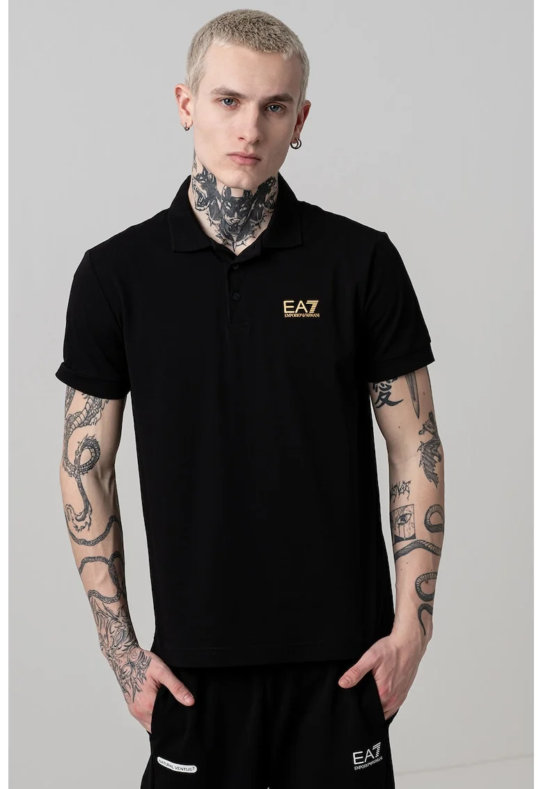 Tricou polo cu logo pe piept, Auriu/Negru