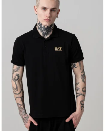 Tricou polo cu logo pe piept, Auriu/Negru