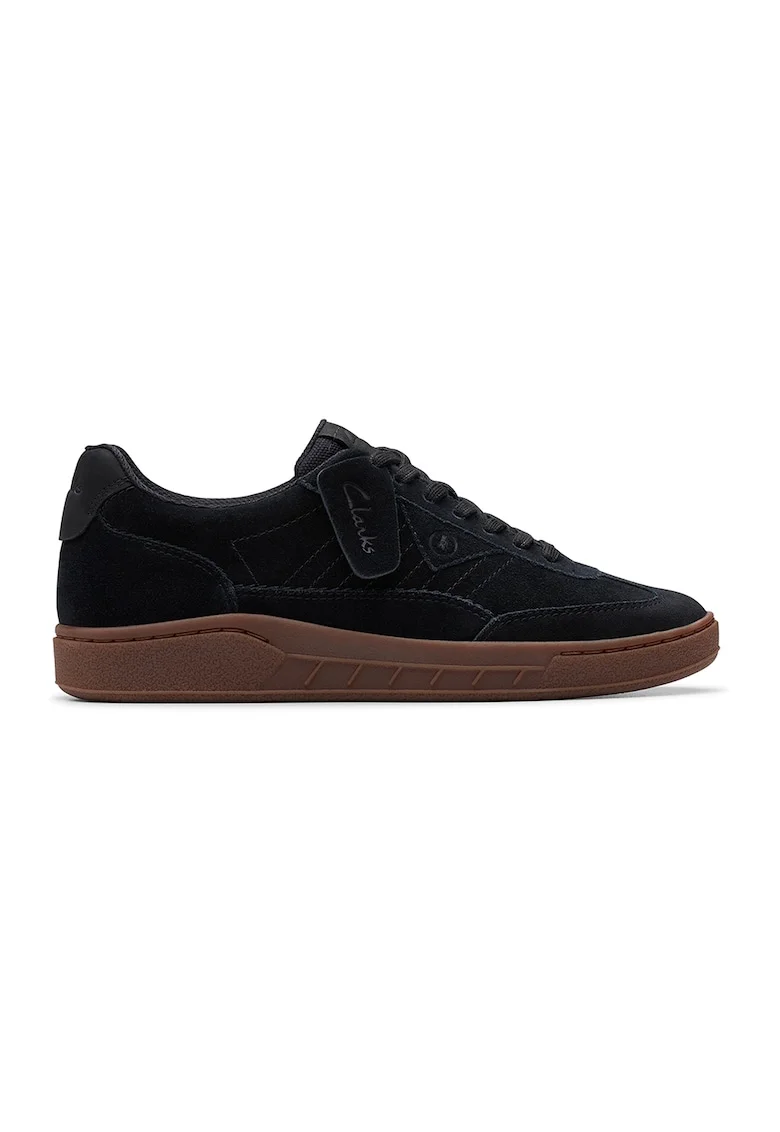 Pantofi sport din piele intoarsa cu sireturi, Negru