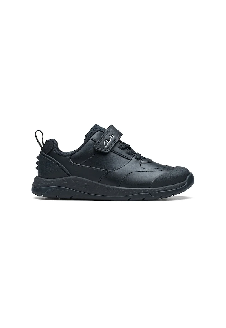 Pantofi sport de piele cu velcro si insertii textile Steggy Stride, Negru