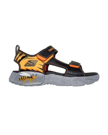 Sandale flatform cu velcro, Negru/Portocaliu