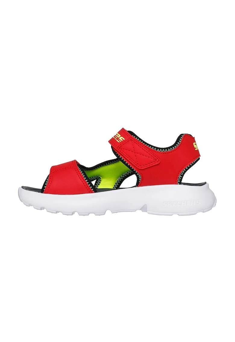 Sandale cu inchidere velcro si detalii logo, Rosu/Bleumarin