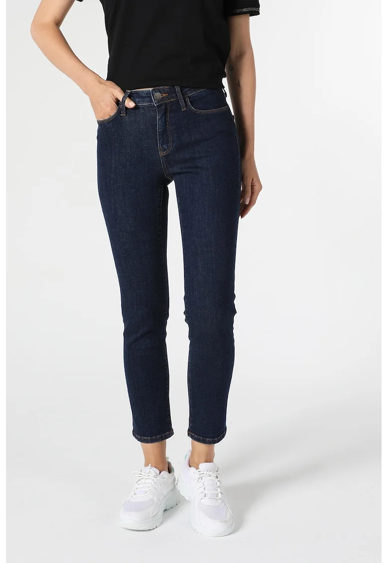 Blugi crop cu 5 buzunare, Bleumarin