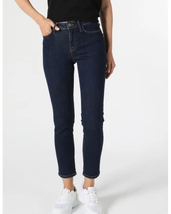 Blugi crop cu 5 buzunare, Bleumarin