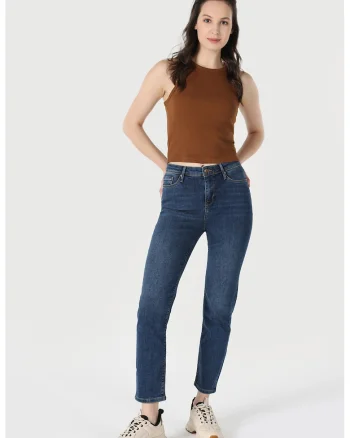 Blugi slim fit cu aspect decolorat, Albastru