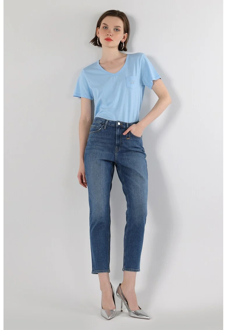 Blugi crop slim fit Maya, Albastru melange