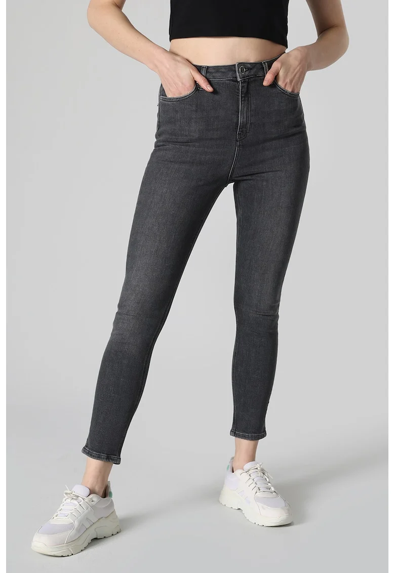 Blugi slim fit cu talie inalta, Gri antracit