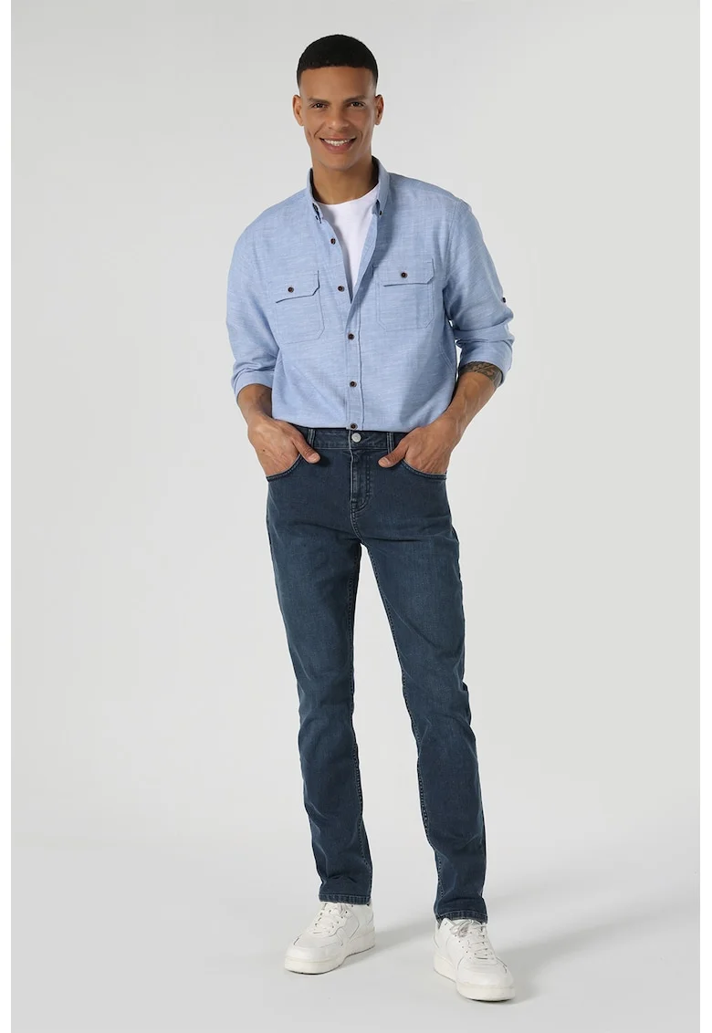 Blugi slim fit cu talie medie, Albastru melange