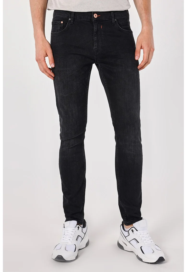 Blugi slim fit cu talie medie, Negru stins