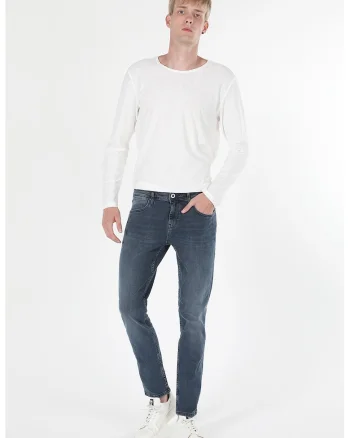 Blugi regular fit cu aspect decolorat, Bleumarin