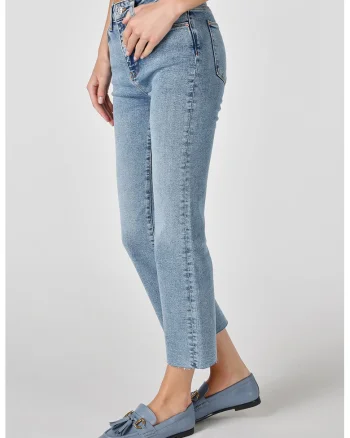 Blugi crop cu talie medie, Albastru deschis