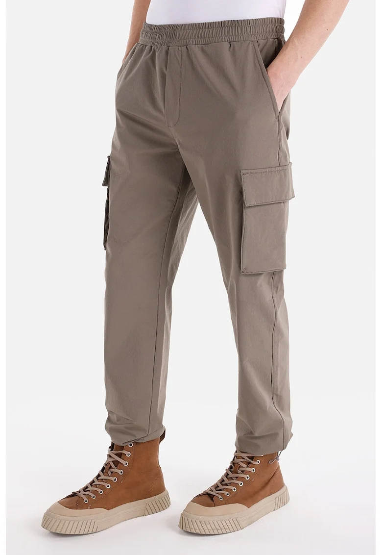 Pantaloni cargo cu talie elastica, Maro taupe