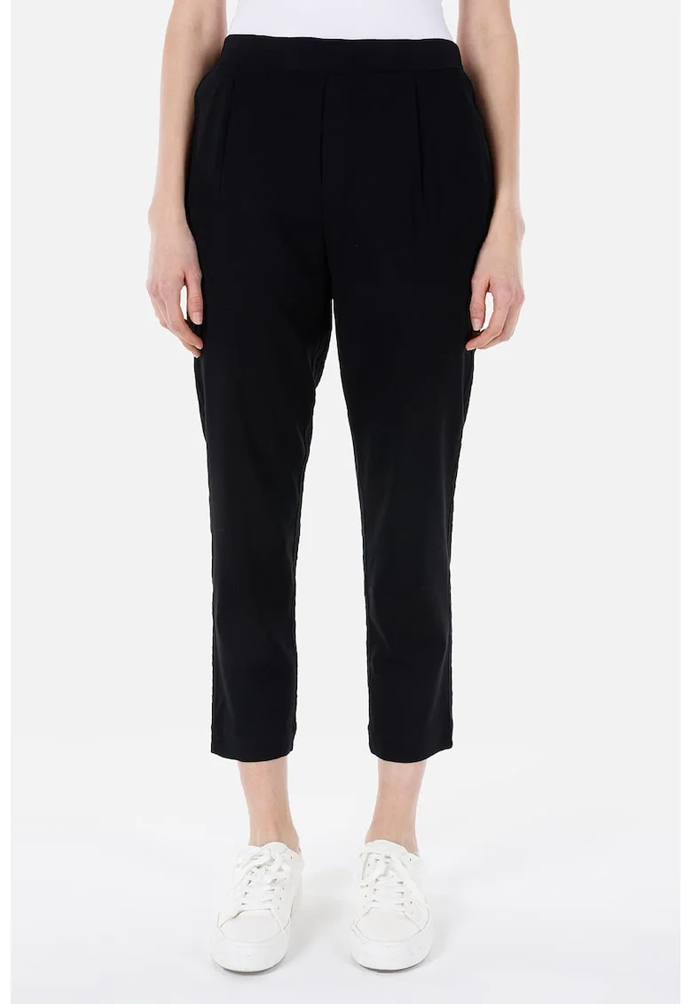 Pantaloni crop cu talie inalta, Negru