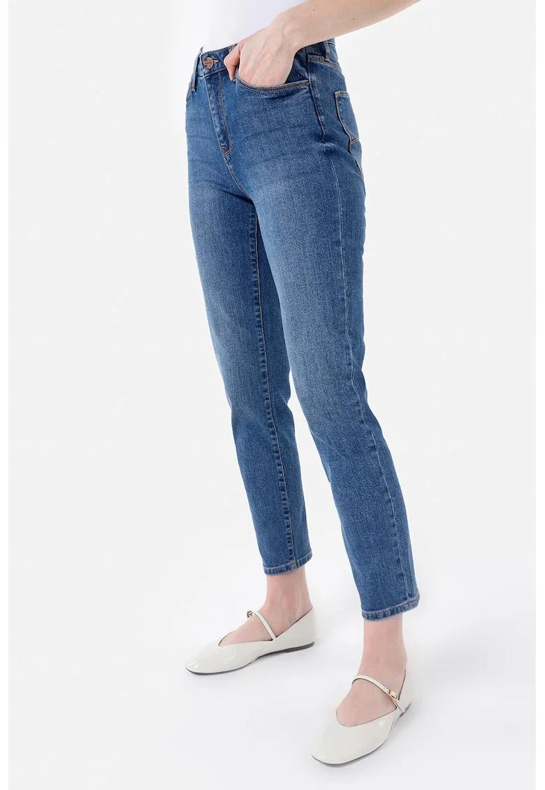 Blugi slim fit cu aspect decolorat Carla, Albastru inchis
