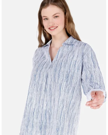 Camasa lejera cu model, Alb/Albastru inchis