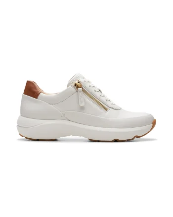 Pantofi sport de piele cu fermoar lateral, Alb murdar