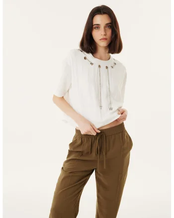 Bluza crop cu decupaje metalice, Alb