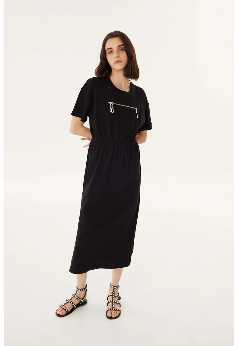 Rochie midi cu talie elastica, Negru