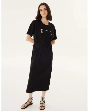 Rochie midi cu talie elastica, Negru