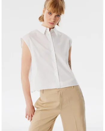 Camasa crop cu maneci scurte, Alb optic