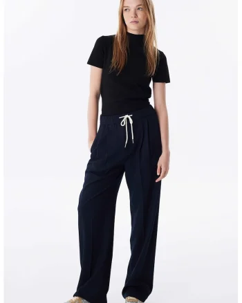 Pantaloni cu croiala ampla si talie ajustabila, Negru