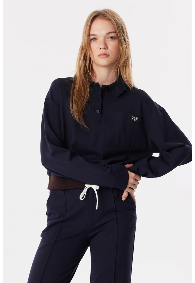 Bluza polo cu terminatie ajustabila, Bleumarin